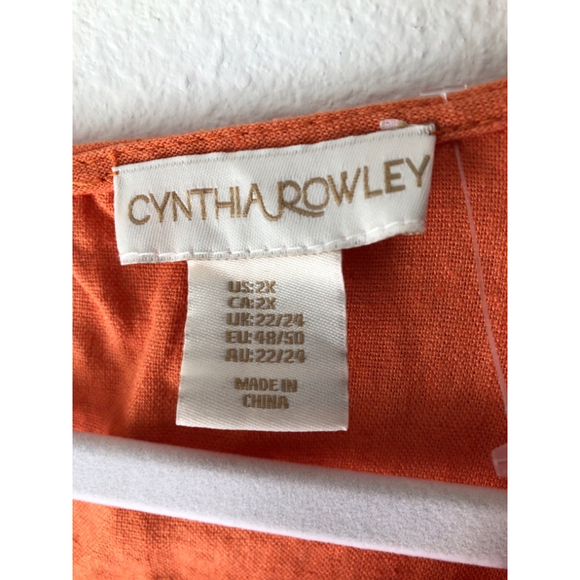 Women's Cynthia Rowley Orange Linen Top 2X - Picture 2 of 3